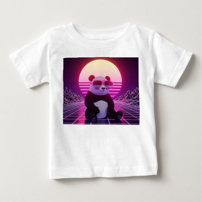 Camiseta De Bebé Panda Retro Synthwave con Gafas de Sol Rosas (Anverso)