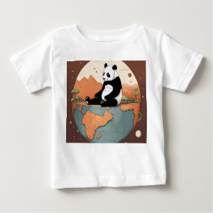 Camiseta De Bebé Panda sentado en la cima del planeta Tierra: Ilust