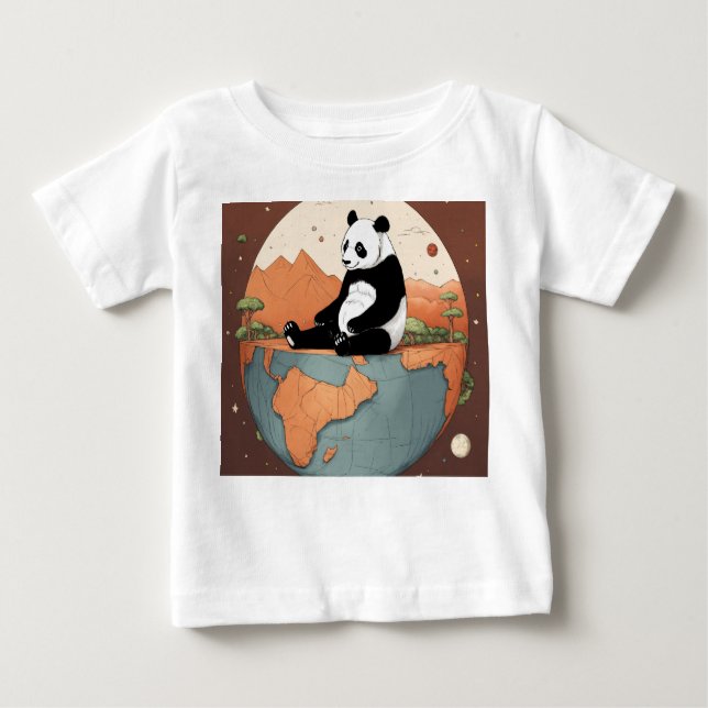 Camiseta De Bebé Panda sentado en la cima del planeta Tierra: Ilust (Anverso)