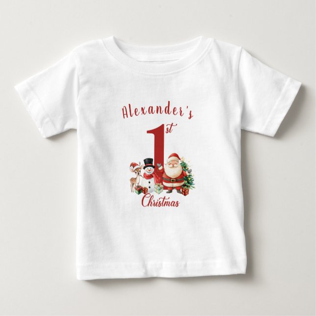 Camiseta De Bebé Papá Noel, muñeco de nieve, primera Navidad del be (Anverso)