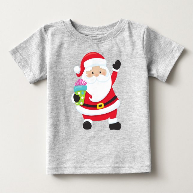 Camiseta De Bebé Papá Noel, regalos, Navidades, Navidad (Anverso)
