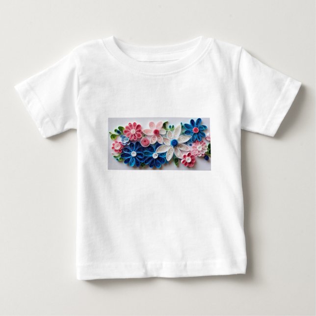 Camiseta De Bebé "Papel caprichoso y floridas" (Anverso)