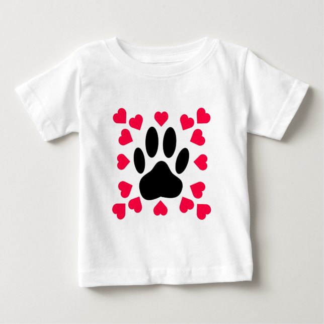Camiseta De Bebé Papel de perro negro con formas cardíacas (Anverso)