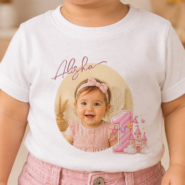 Camiseta de bebé para cumpleaños de castillo rosa