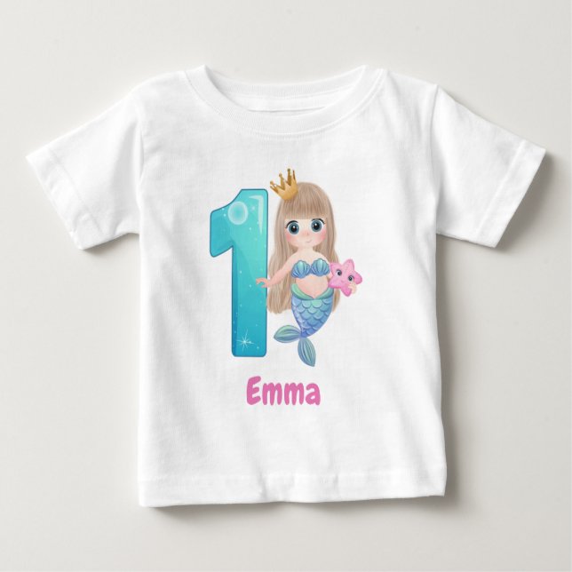 Camiseta de bebé para el 1er cumpleaños de sirena (Anverso)