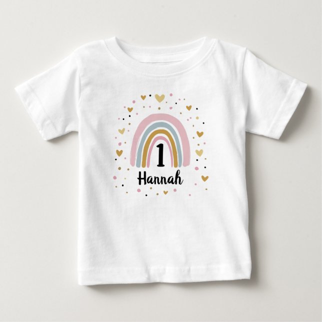 Camiseta de bebé para el primer cumpleaños arcoíri (Anverso)
