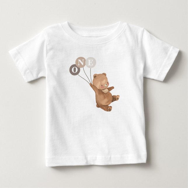 Camiseta de bebé para el primer cumpleaños con oso (Anverso)