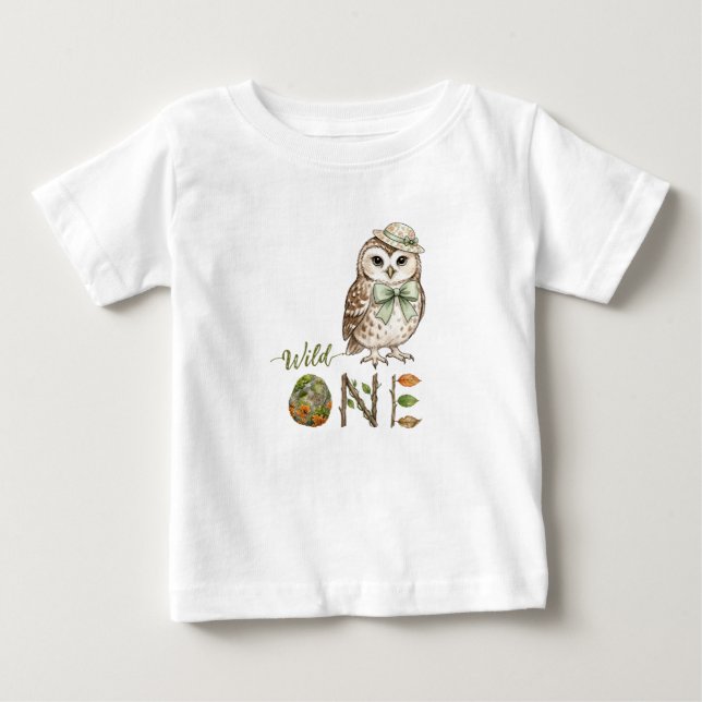 Camiseta de bebé para primer cumpleaños con búho a (Anverso)