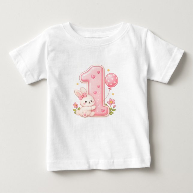 Camiseta de bebé para primer cumpleaños de conejit (Anverso)