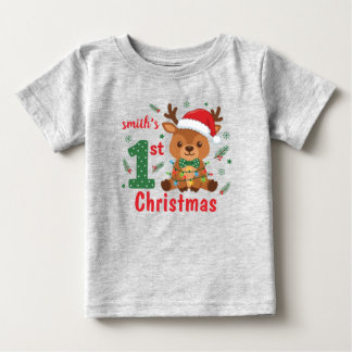 Camiseta de bebé para su primera Navidad con reno 