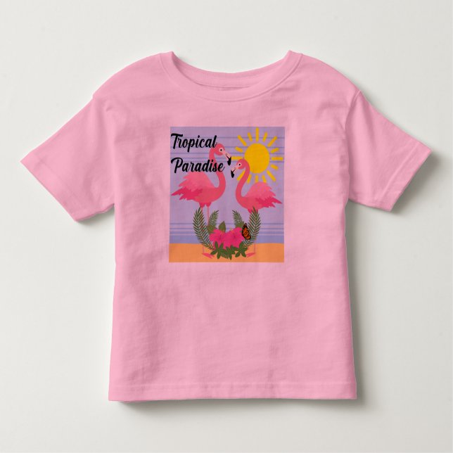 Camiseta De Bebé Paraíso tropical Flamingo rosa - Toddler Fine Jer (Anverso)