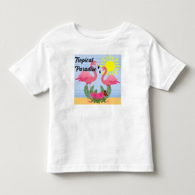 Camiseta De Bebé Paraíso tropical Flamingo rosa - Toddler Fine Jer (Anverso)