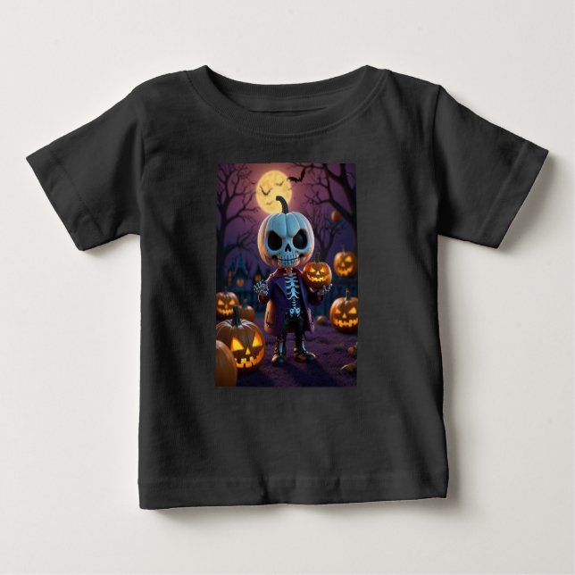Camiseta De Bebé Parche de calabaza - compañero de esqueleto (Anverso)