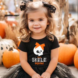 Camiseta De Bebé Pareja de familia Skele Squad Bow Naranja Hallowee