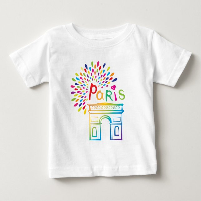 Camiseta De Bebé París Francia | Arco de Triomphe | Diseño neón (Anverso)