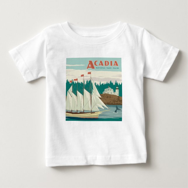 Camiseta De Bebé Parque nacional Acadia, Maine | Barco de vela y ba (Anverso)