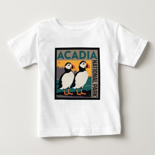 Camiseta De Bebé Parque nacional Acadia, Maine | Puffins (Anverso)