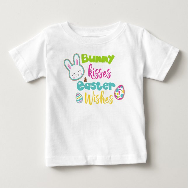 Camiseta De Bebé Pascua, besos de conejo, deseos de Pascua, huevos  (Anverso)