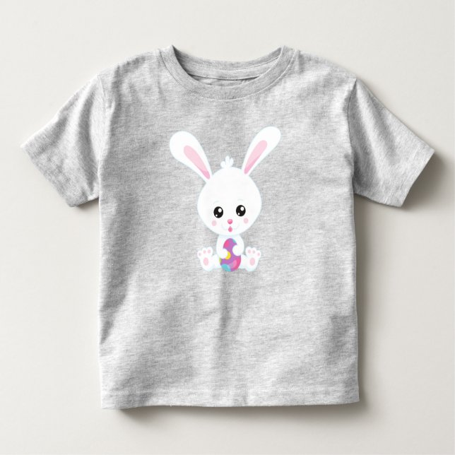 Camiseta De Bebé Pascua, conejo lindo, conejo blanco, huevos de Pas (Anverso)