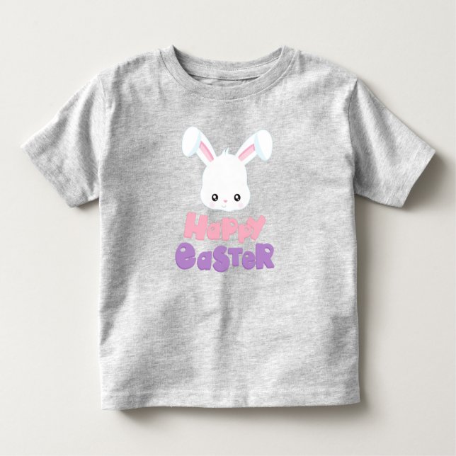 Camiseta De Bebé Pascua feliz, conejo lindo, conejo blanco (Anverso)