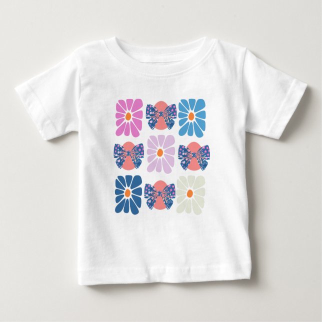 Camiseta De Bebé Pascua simple y floral retro de Boho (Anverso)