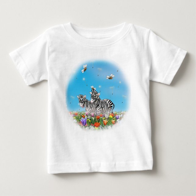 Camiseta De Bebé Paseo de verano Cute Zebras Flor Glante de Agua (Anverso)