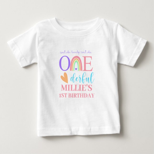 Camiseta De Bebé Pastel arcoiris UNA maravillosa primera cumpleaños (Anverso)