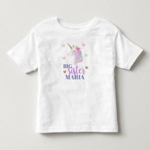 Camiseta De Bebé Pastel Arcoíris Unicornio & Corazones Hermana Mayo