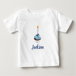 Camiseta De Bebé Pastel azul con Vela de Cumpleaños y nombre