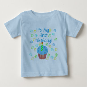 Camiseta De Bebé Pastel azul con Vela Primer Cumpleaños