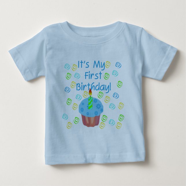 Camiseta De Bebé Pastel azul con Vela Primer Cumpleaños (Anverso)