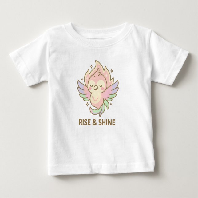 Camiseta De Bebé Pastel Bebé Fénix – Levántate y Brilla (Anverso)