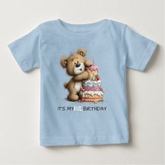 Camiseta De Bebé Pastel de cumpleaños del oso de peluche del primer