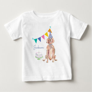 Camiseta De Bebé Pastel de cumpleaños número uno para perro Retriev
