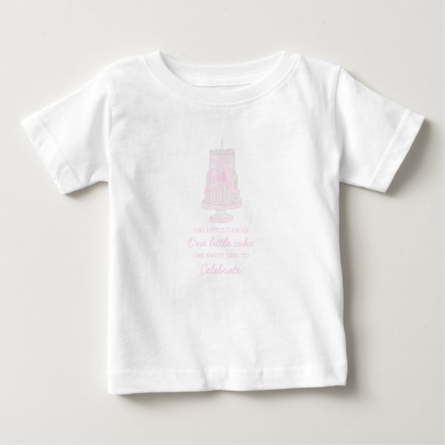 Camiseta De Bebé Pastel de cumpleaños rosado preppy Primer cumpleañ (Anverso)