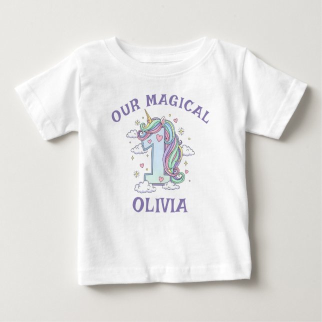 Camiseta De Bebé Pastel Magical Unicorn First Birthday (Anverso)