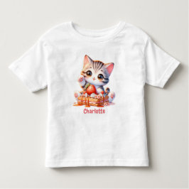 Camiseta De Bebé Pastel Pink Cute Kitten with Dessert Waffles