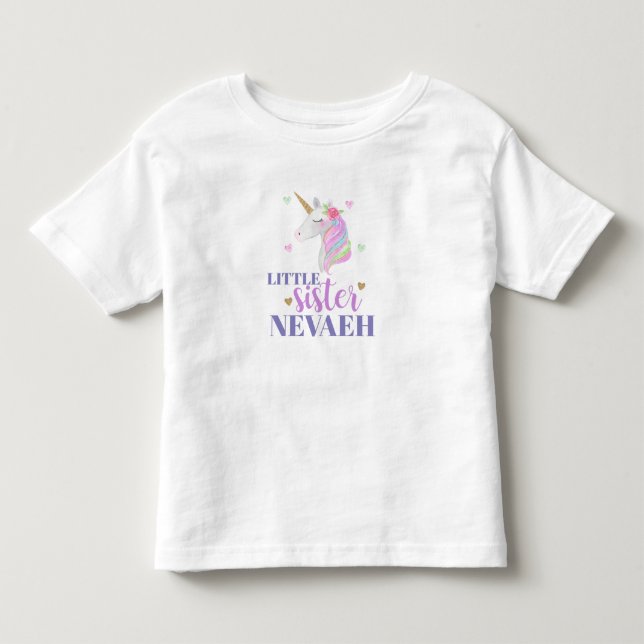 Camiseta De Bebé Pastel Rainbow Unicorn y la hermanita del corazón  (Anverso)