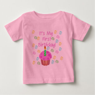 Camiseta De Bebé Pastel rosa con Vela Primer Cumpleaños