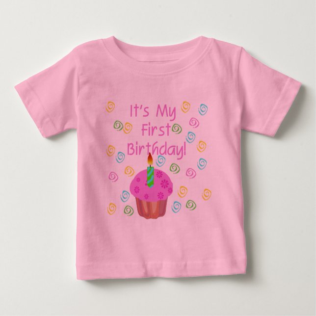 Camiseta De Bebé Pastel rosa con Vela Primer Cumpleaños (Anverso)