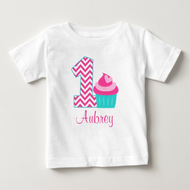 Camiseta De Bebé Pastel Verde azulado rosa 1er cumpleaños personali (Anverso)