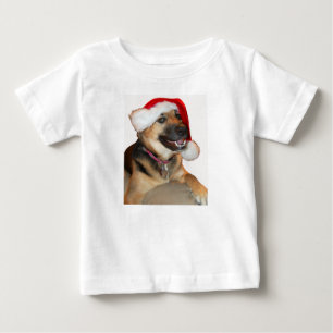 Camiseta De Bebé Pastor alemán con un Gorra de Santa Claus