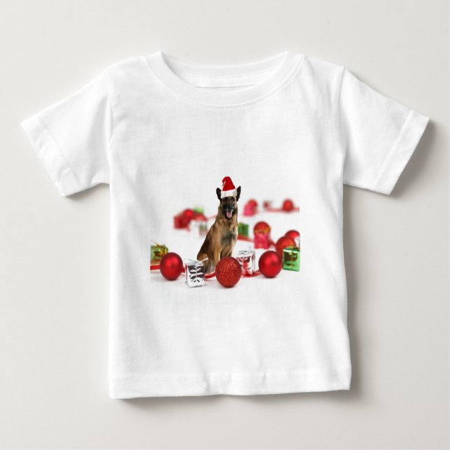Camiseta De Bebé Pastor alemán perro con Navidades Regalos Santa Ha (Anverso)