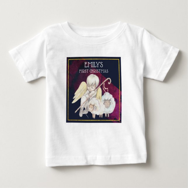 Camiseta De Bebé Pastor de suaves ángel con lambos Primera Navidad (Anverso)