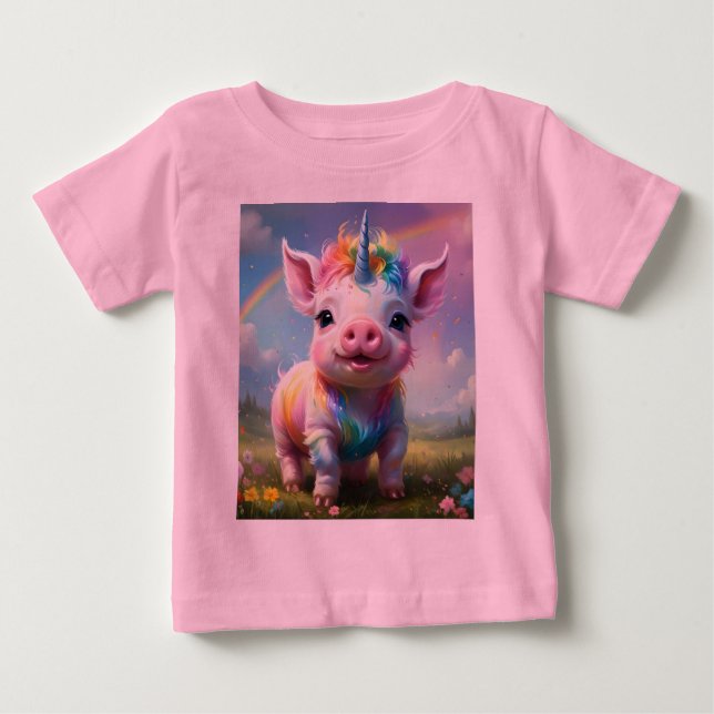 Camiseta De Bebé "Patas Mágicas: El Cerdo Unicornio Arcoíris" (Anverso)