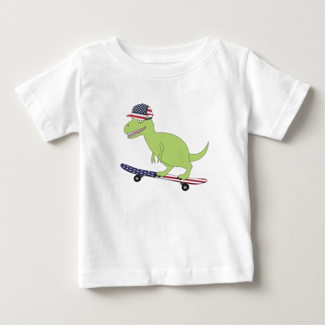 Camiseta De Bebé Patinaje de Dinosaurios de Bandera Americana (Anverso)