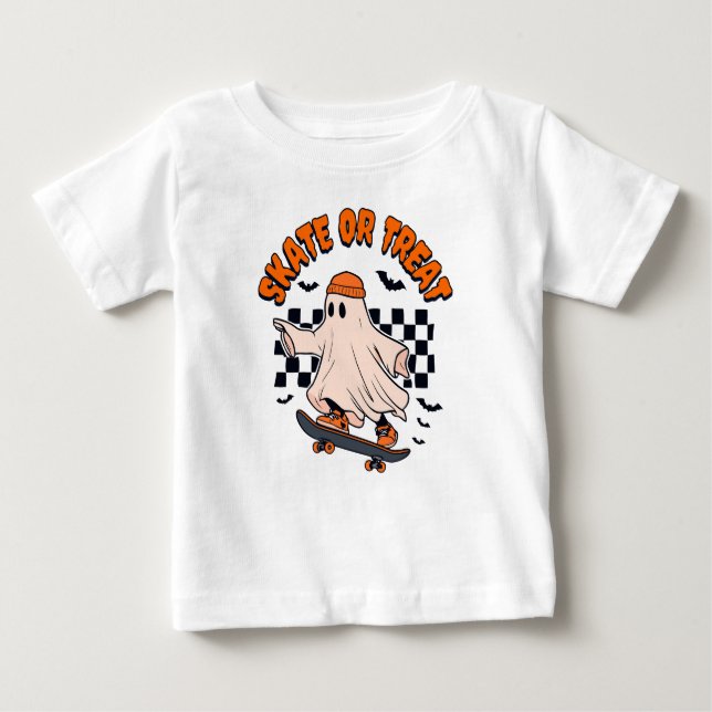 Camiseta De Bebé Patinar o tratar a Ghost Halloween (Anverso)