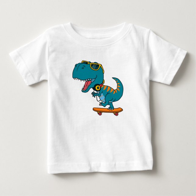 Camiseta De Bebé patineta de los dinosaurios (Anverso)