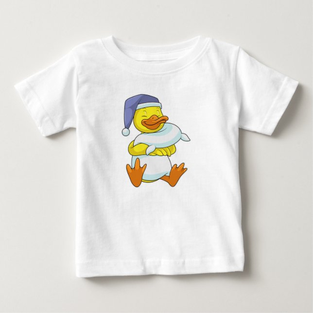 Camiseta De Bebé Pato en Durmiendo con Gorro de dormir (Anverso)
