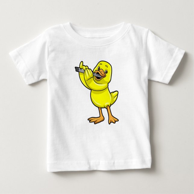 Camiseta De Bebé Pato en la música con flauta (Anverso)